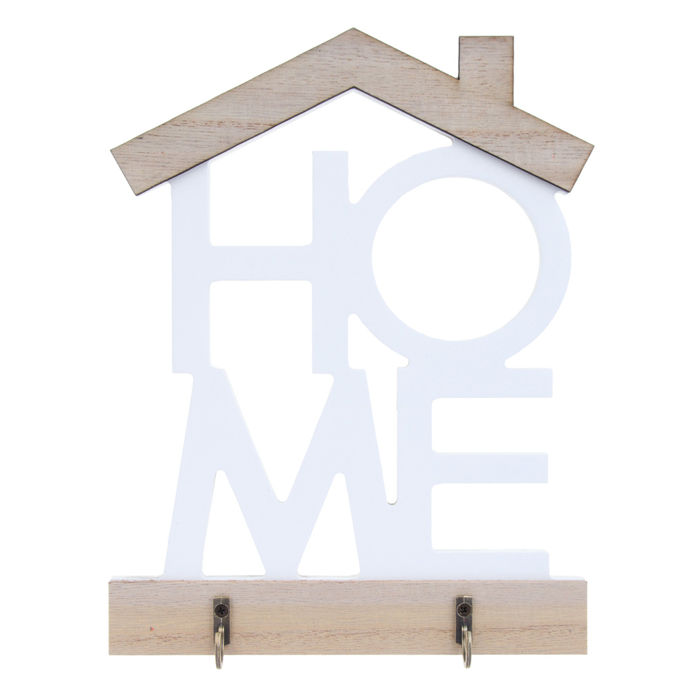 Ключница открытого типа HOME на 2 крючка, 18,5x3,5x24 см, МДФ, цвет белый - #1