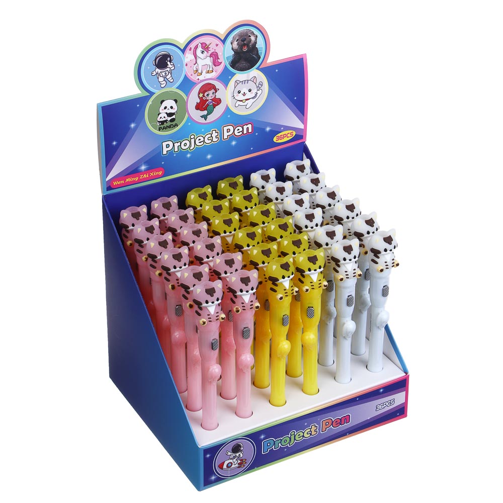 Ручка шариковая синяя с проекцией "Котик", 3 дизайна, шоу-бокс - #8