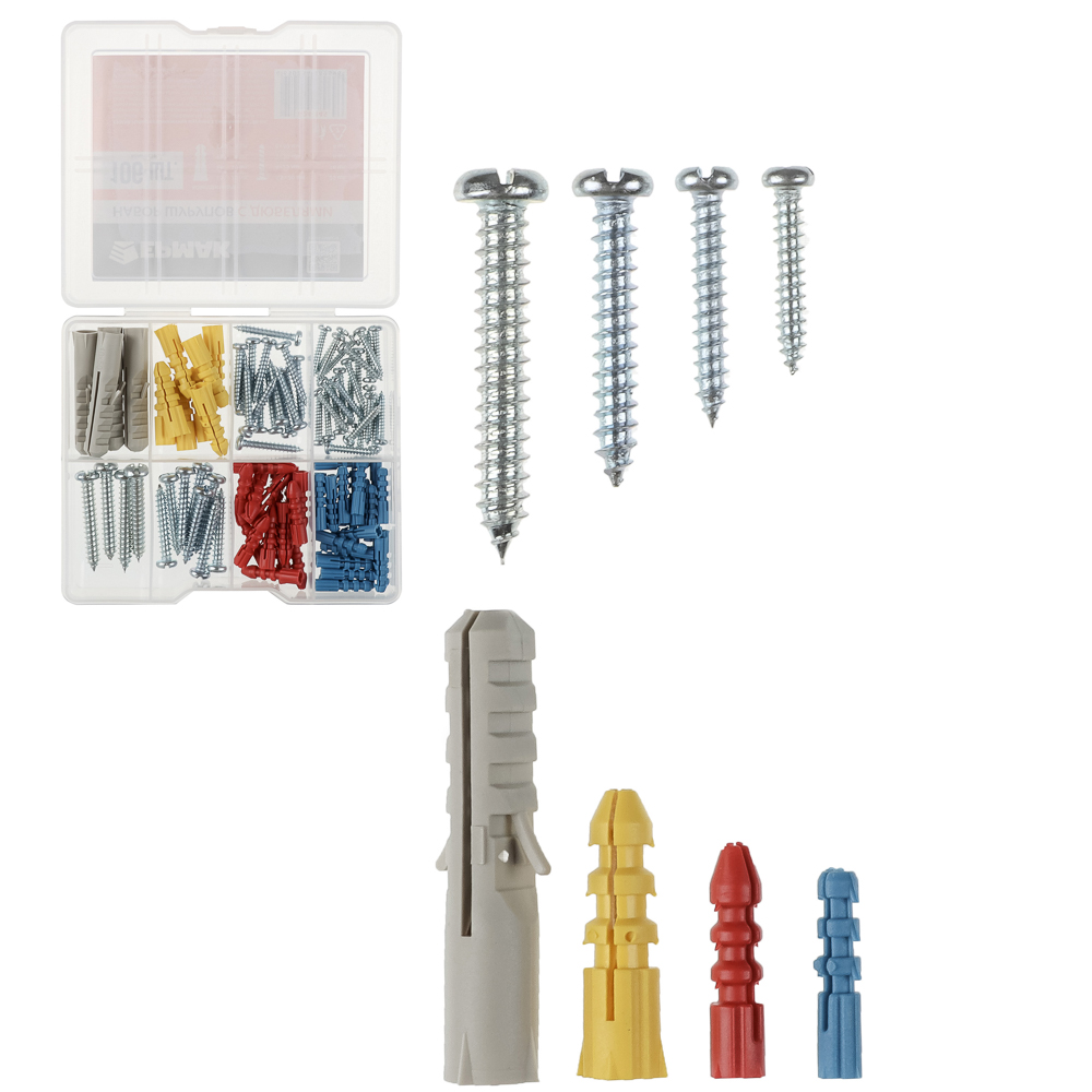 ЕРМАК Набор металлических шурупов с дюбелями на 106шт - #1