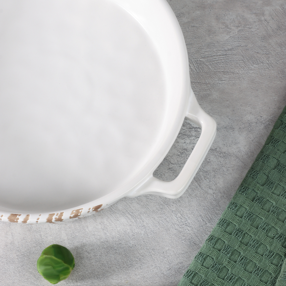 MILLIMI Форма для запекания и сервировки кругл.с ручками, керамика, 25,5х21,5х5см, 1л, белая - #17