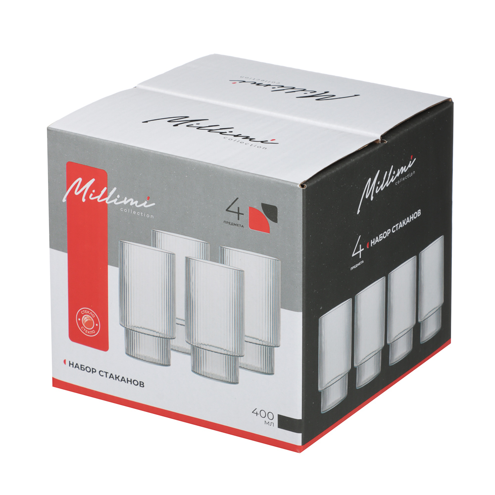 MILLIMI Набор стаканов Астра 400 мл, 4 шт, стекло, рифленый - #5