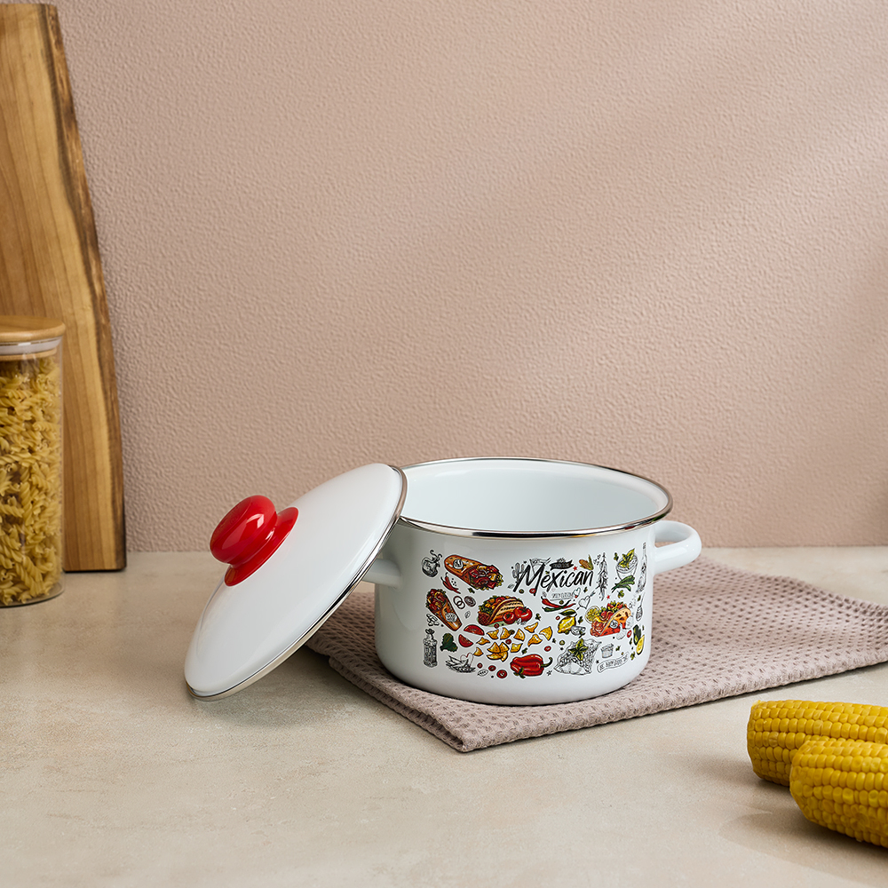 Мексика Кастрюля цилиндрическая эмалированная 2л - #12