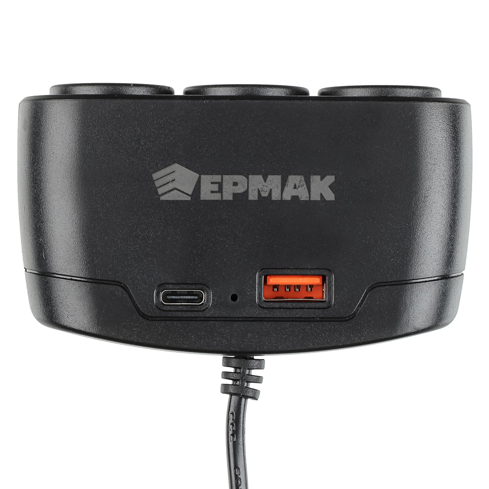 ЕРМАК Разветвитель прикуривателя, 3 выхода +1 USB, 60 W, 2.1А,12/24В, пластик - #3