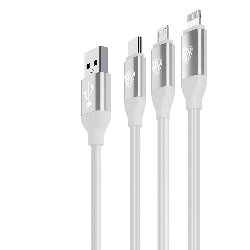 Кабель для зарядки BY 3 в 1, iP/Micro USB/Type-C, белый, 2.4А, 1,5 м - #3