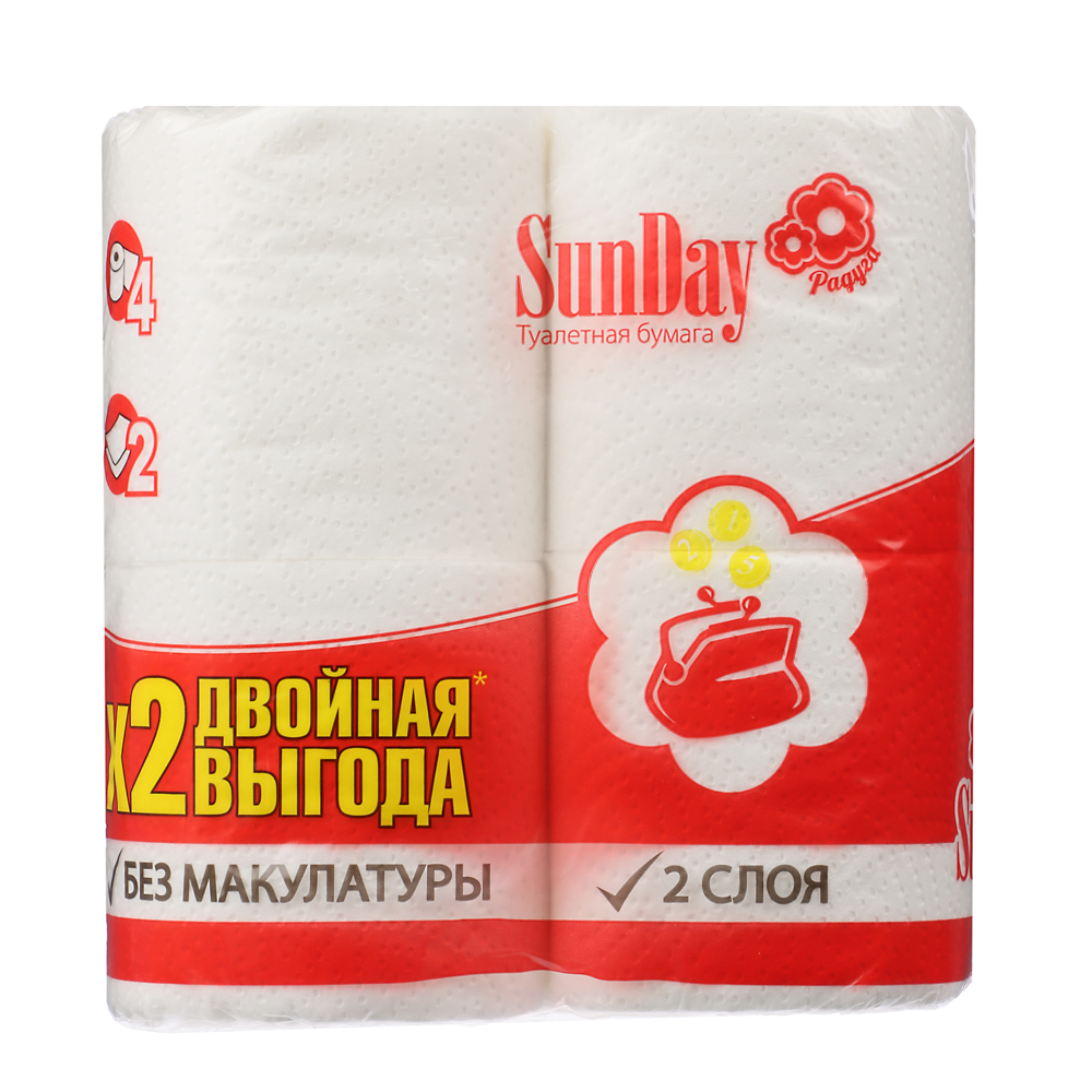 Туалетная бумага SunDay, двухслойная, 4 шт - #2