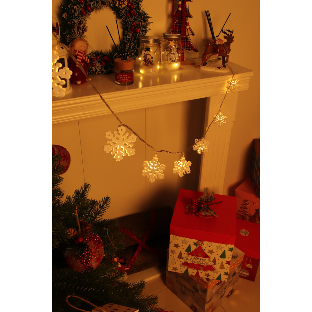 СНОУ БУМ Гирлянда эл. насадка "Серебряные снежинки" 2м, 10LED*шампань, пост.свеч,ПВХпрозр,2хАА - #5