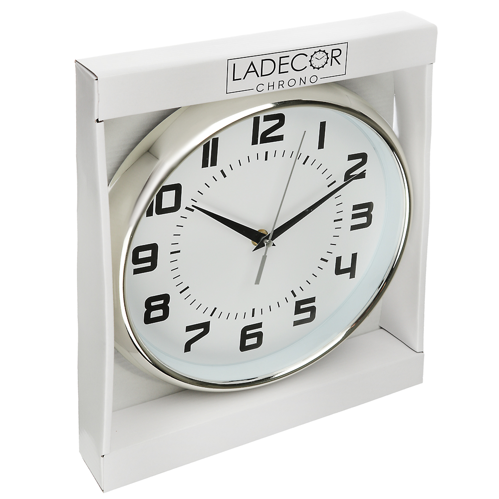 LADECOR CHRONO Часы настенные, 25 см, в хромированном канте, белые, пластик, 1хАА - #4