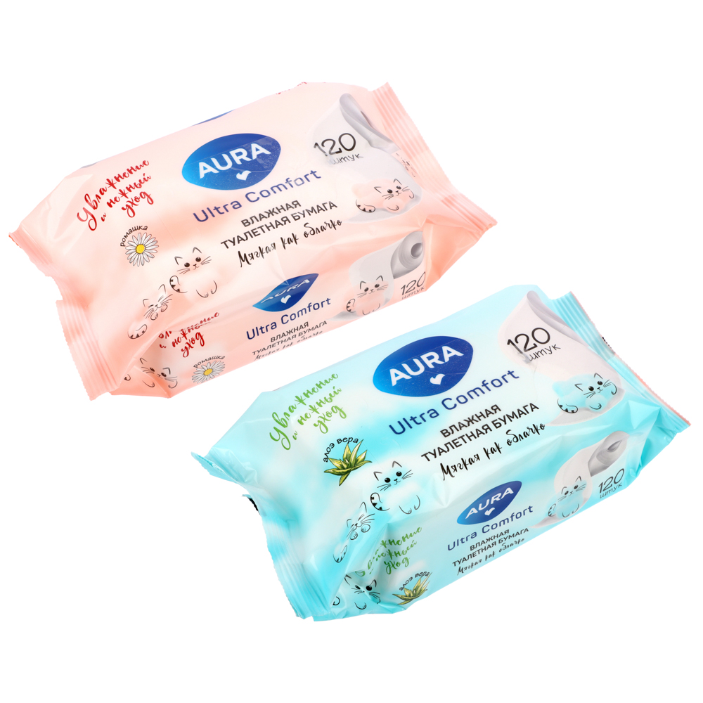 Туалетная бумага влажная AURA Ultra Comfort без крышки, 120шт - #1
