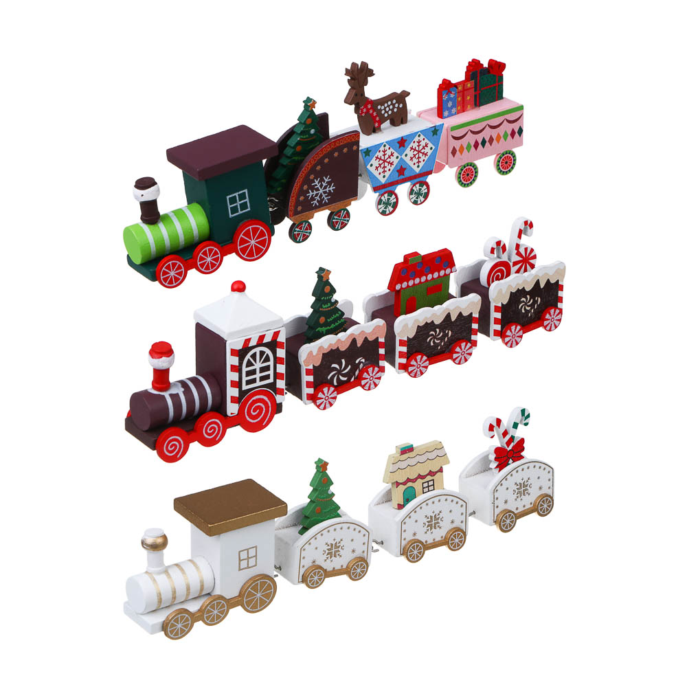 СНОУ БУМ Декор новогодний "Паровозик" 18,5-19,5х2,5х4,5-6,5см, МДФ, сталь, 3 дизайна - #1