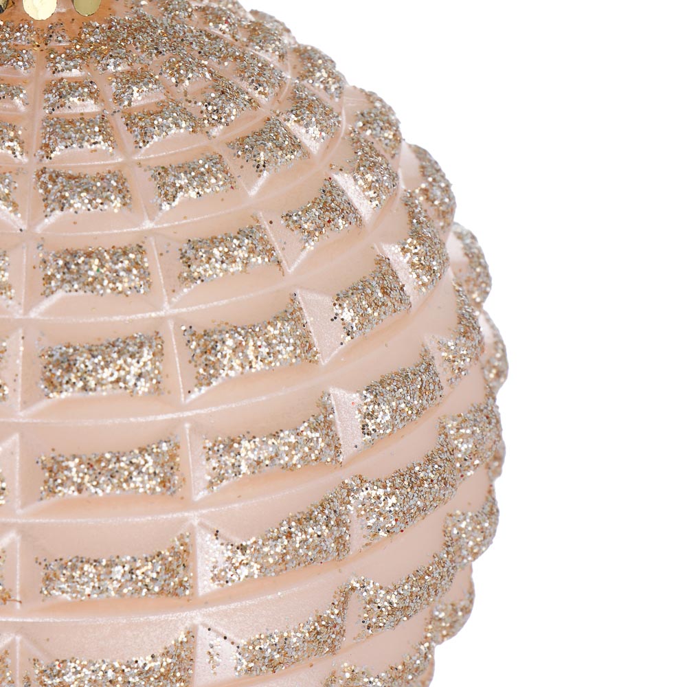 СНОУ БУМ Шар пластик 8 см, жемчужный, формовой в глиттере - #3