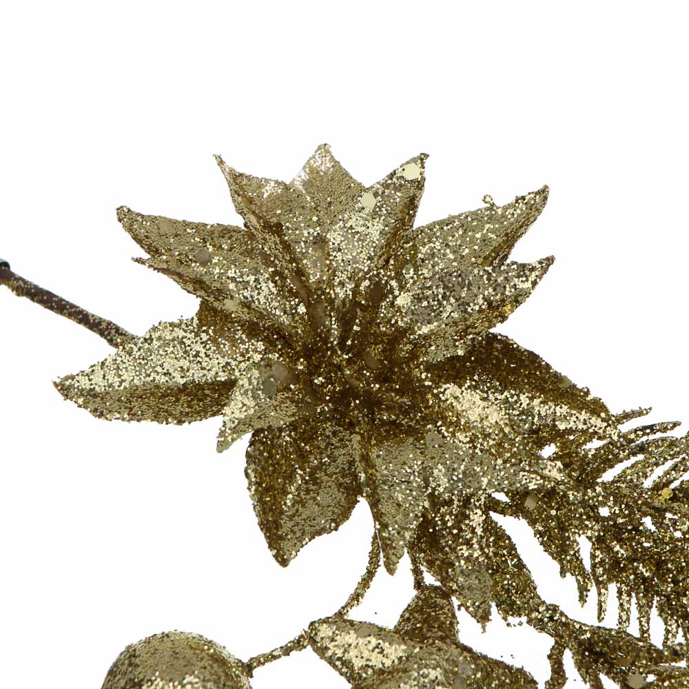 СНОУ БУМ Цветок на ветке 28 см, металл, пластик, глиттер, 3 цвета - #5