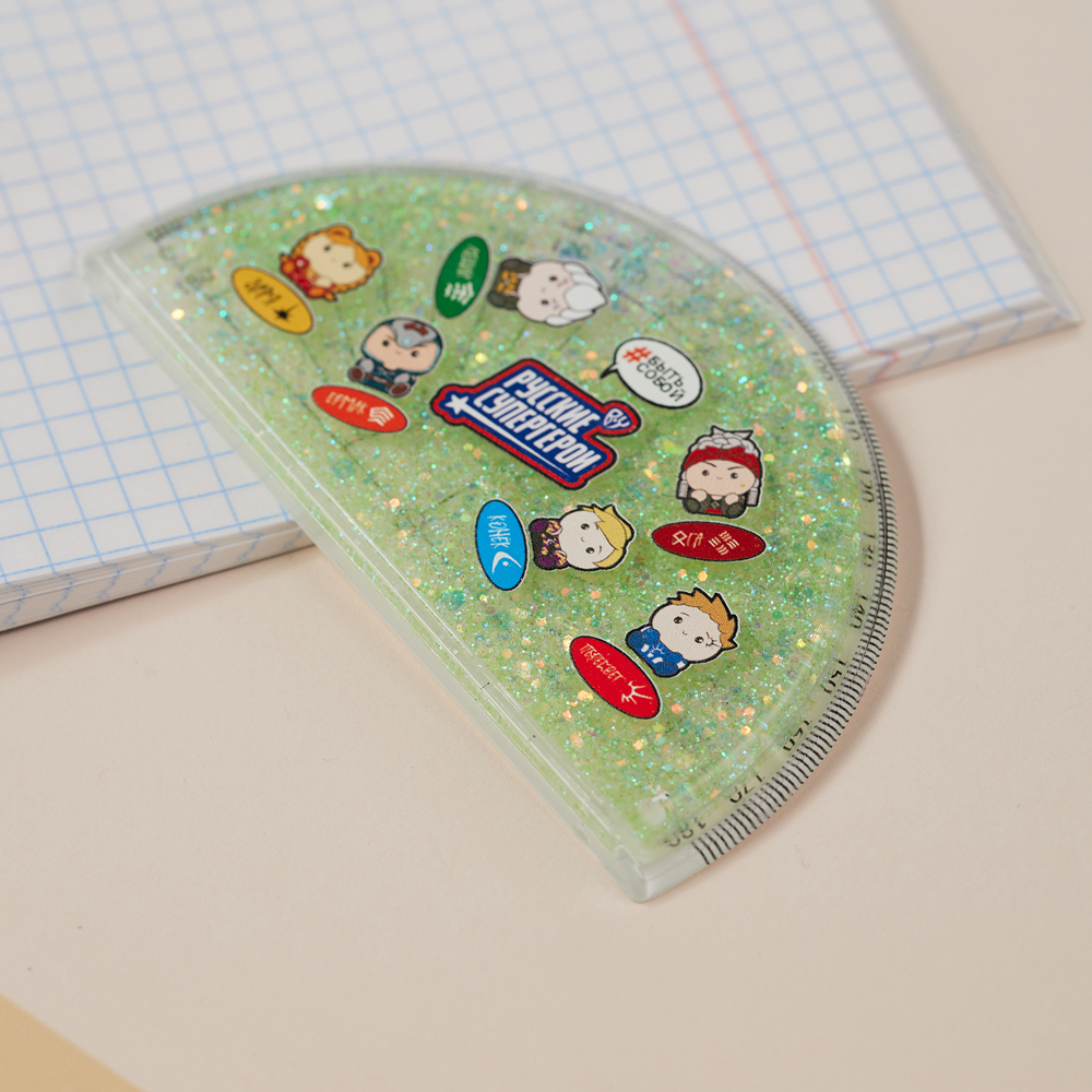 BY Русские Супергерои Транспортир 10 см, 180 градусов, принт, подв.блестки в геле, "Кавай", 3 цвета - #9