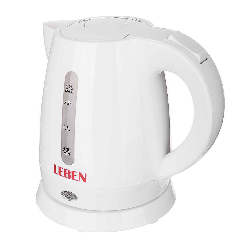 LEBEN Чайник электрический 1,0л, 1350Вт, скрытый нагр.элемент, пластик, 2 цвета - #6