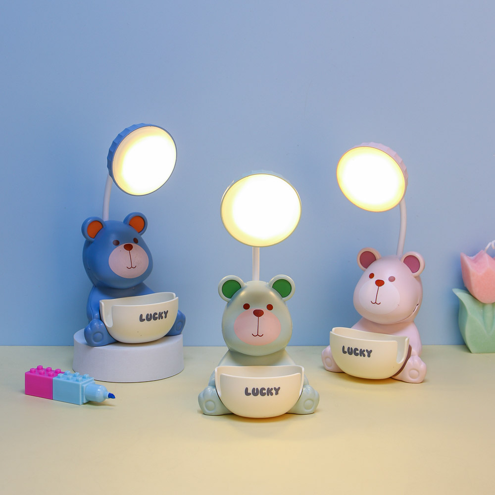 Светильник LED 3 в 1 "Мишка", подст. для тел. и ручек, точилка с конт., ABS, 10х10х24,5см,USB, 3диз. - #9