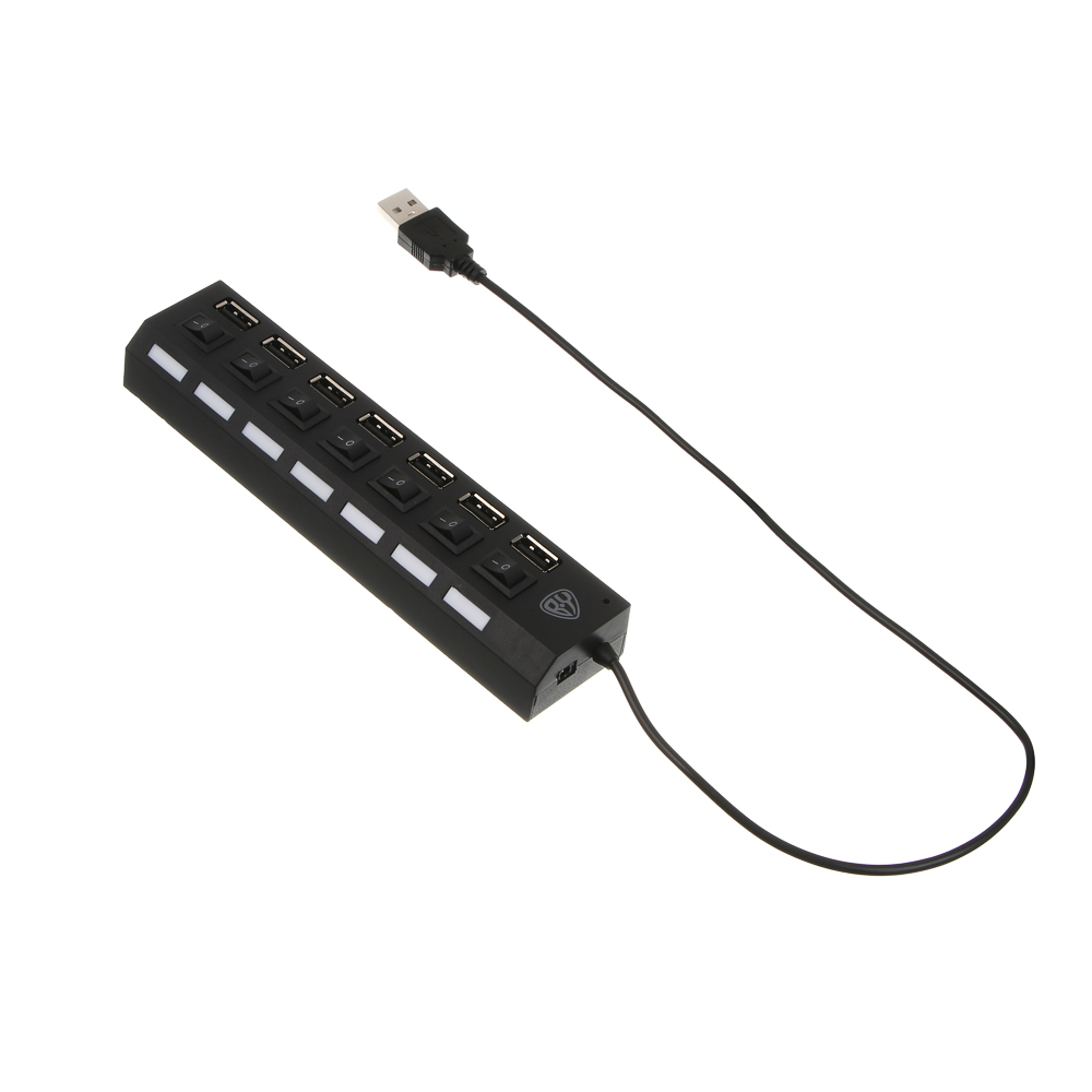 USB-хаб 7xUSB2.0 BY с выключателями, кабель USB(A) 15см, пластик, чёрный - #5