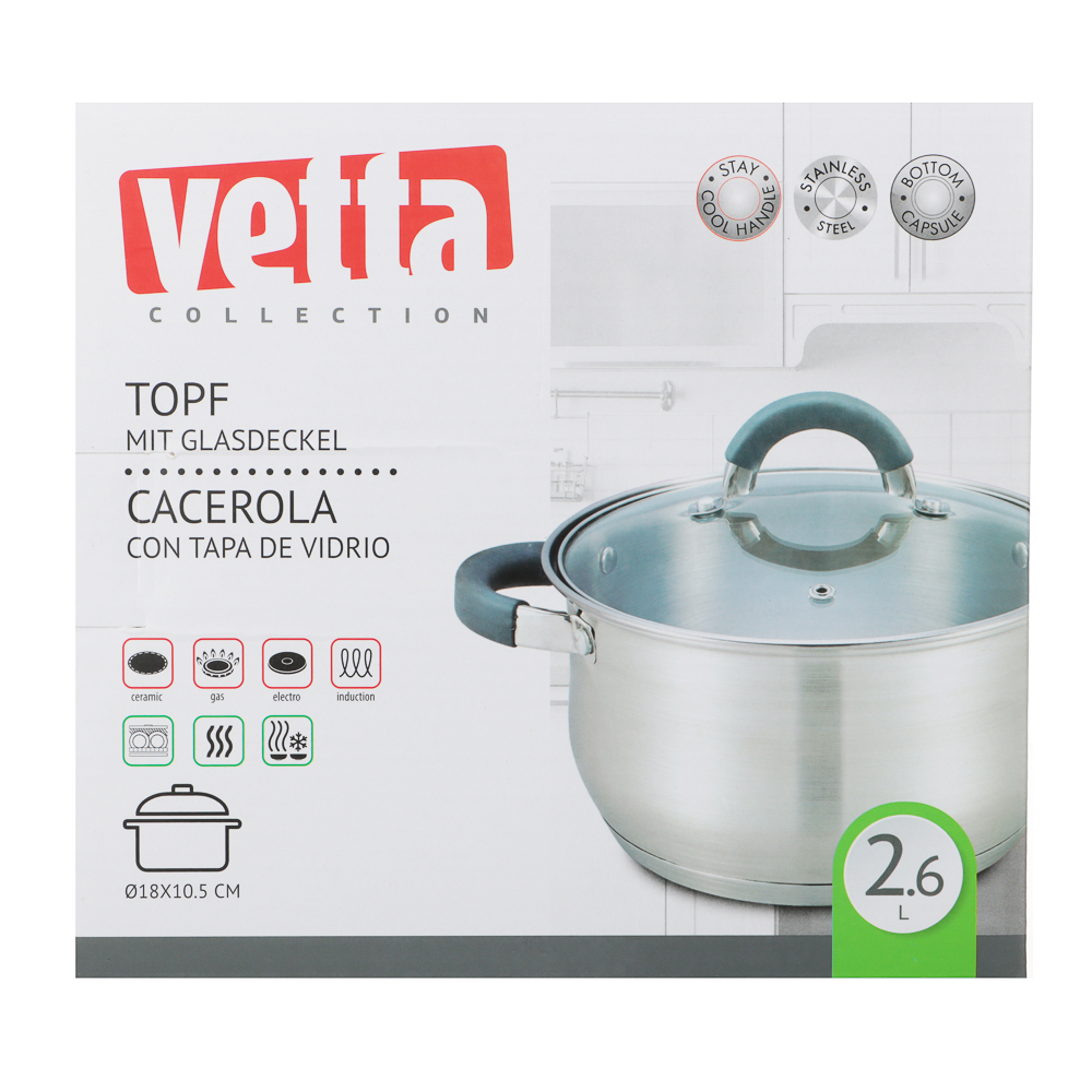 VETTA Вена Кастрюля 18х10,5см. 2,6л. со стекл. крышкой, индукция - #6