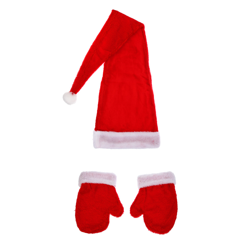 СНОУ БУМ Набор новогодний длинный колпак 28x99см + варежки 11x20см, полиэстер, красный - #1