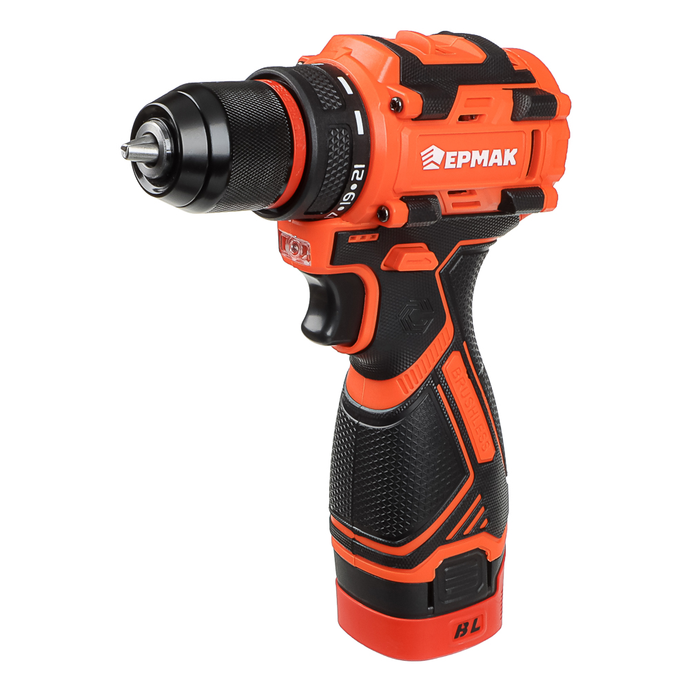 Дрель-Шуруповерт, тм ЕРМАК, аккумуляторная бесщеточная, в кейсе, 2 АКБ, 18в/2А, короткий корпус - #1