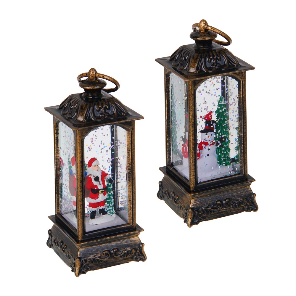 СНОУ БУМ Светильник декор. LED в виде фонаря со снегом, 5x5x13см, PC, ABS, вода, 3хLR44, 1реж.,2диз. - #1