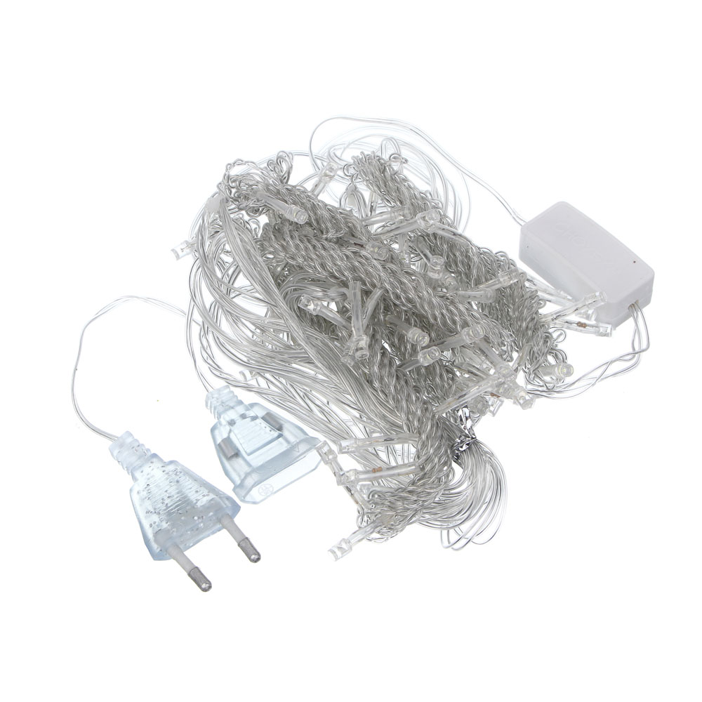 СНОУ БУМ Гирлянда эл. занавес 2х1,5м, 64LED, белый, пост. свечение, ПВХ прозрачный, 220 В - #2