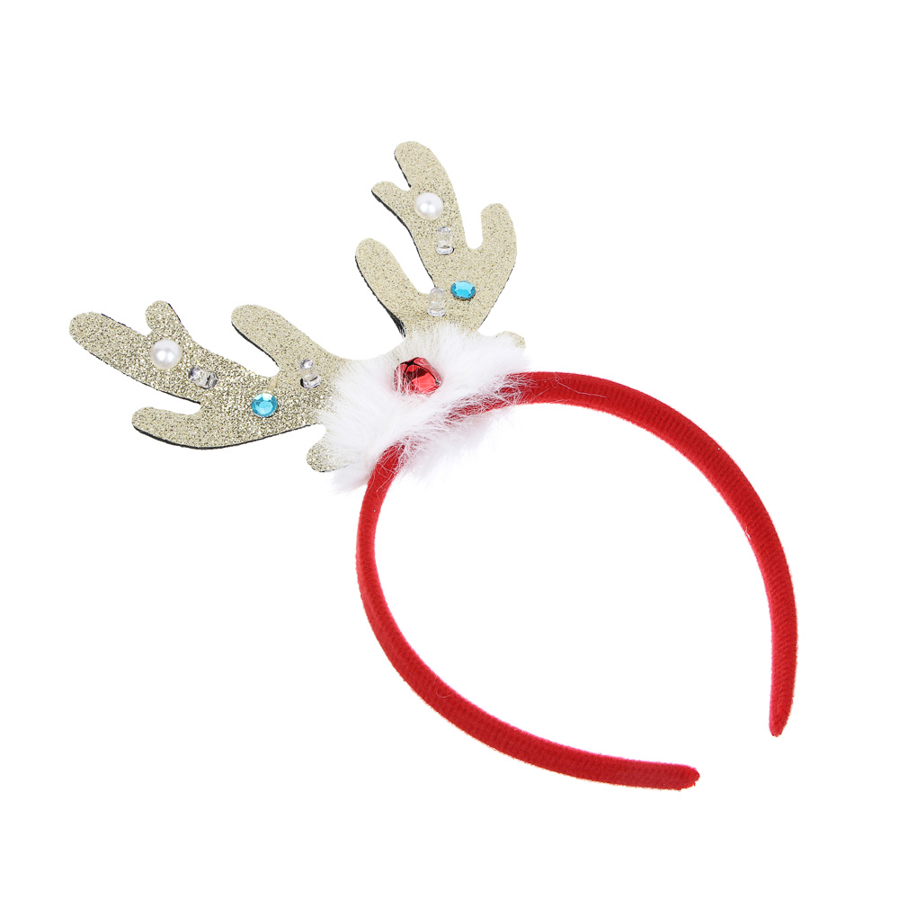 СНОУ БУМ Ободок светящийся с рожками, LED, диаметр 11см, пластик, полиэстер, батарейки, 1реж., 2диз. - #4