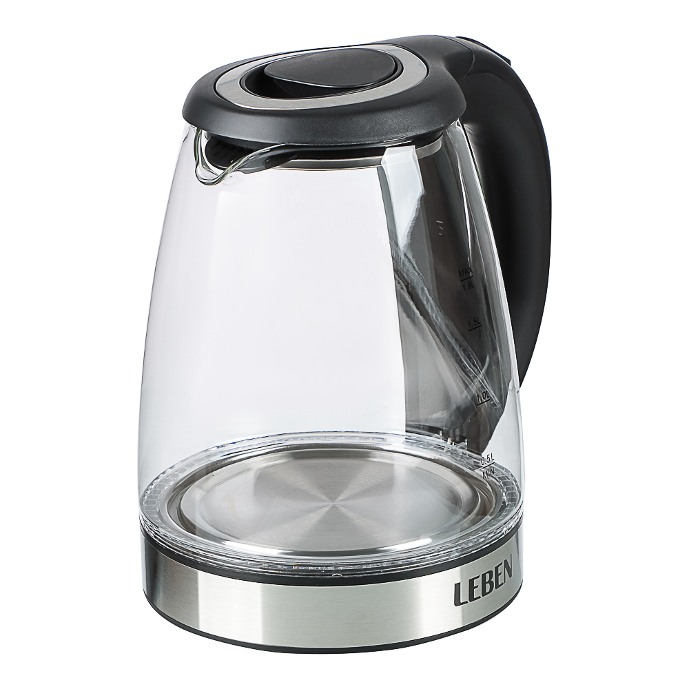 LEBEN Чайник электрический 1,8л стекло, черный - #3