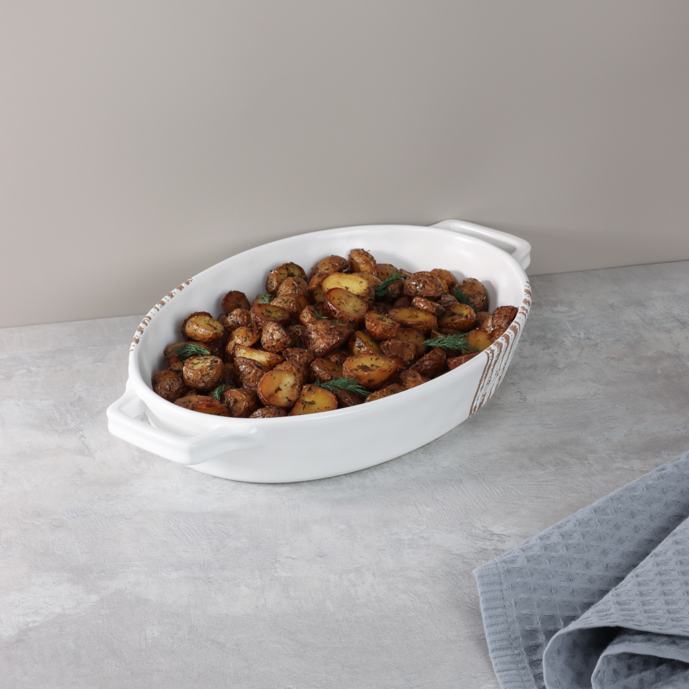 MILLIMI Форма для запекания и сервировки овал.с ручками, керамика, 36,5х23х6см, 1,7л, белая - #12