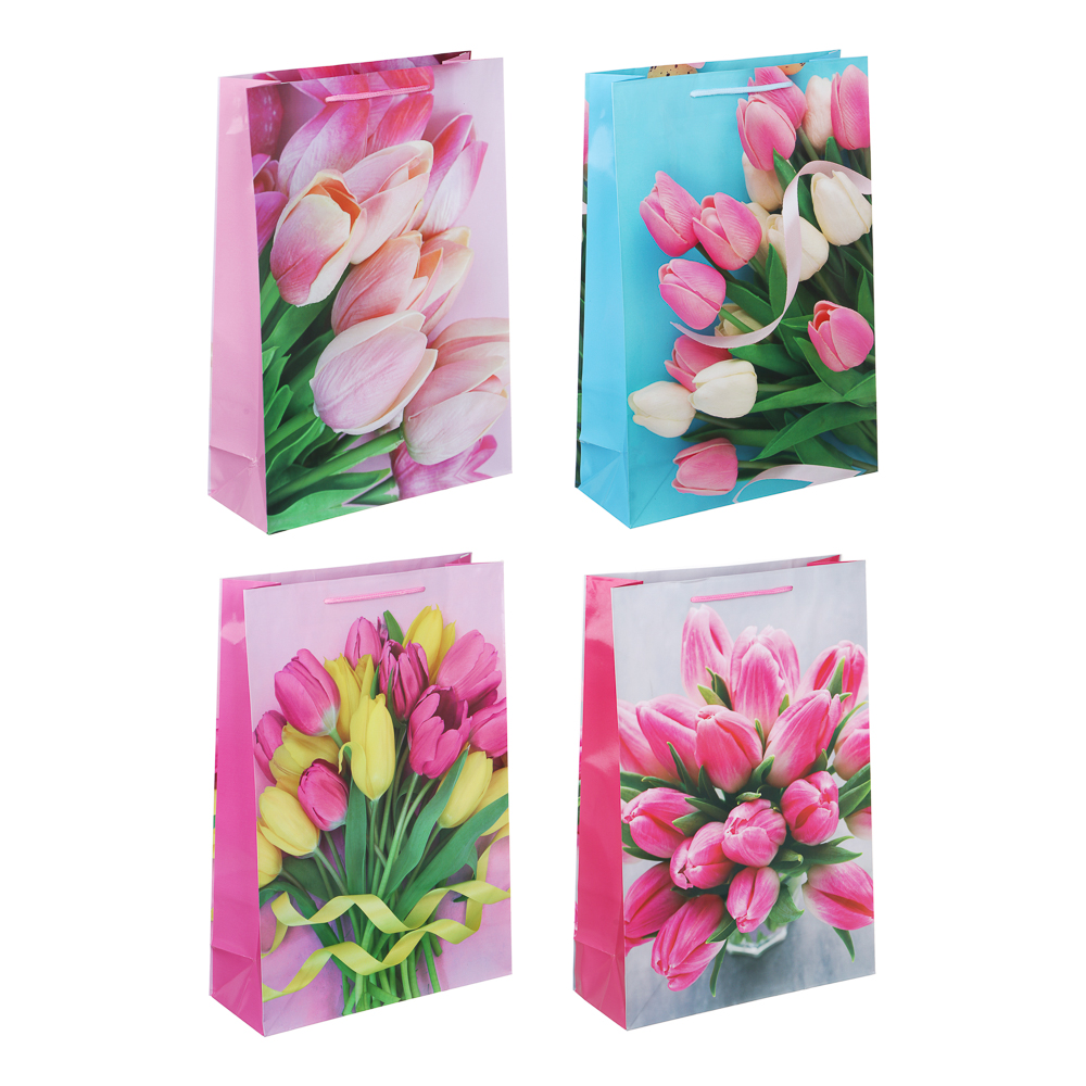 LADECOR Пакет подарочный, бумажный, 26x38x10 см, 4 дизайна, тюльпаны - #1