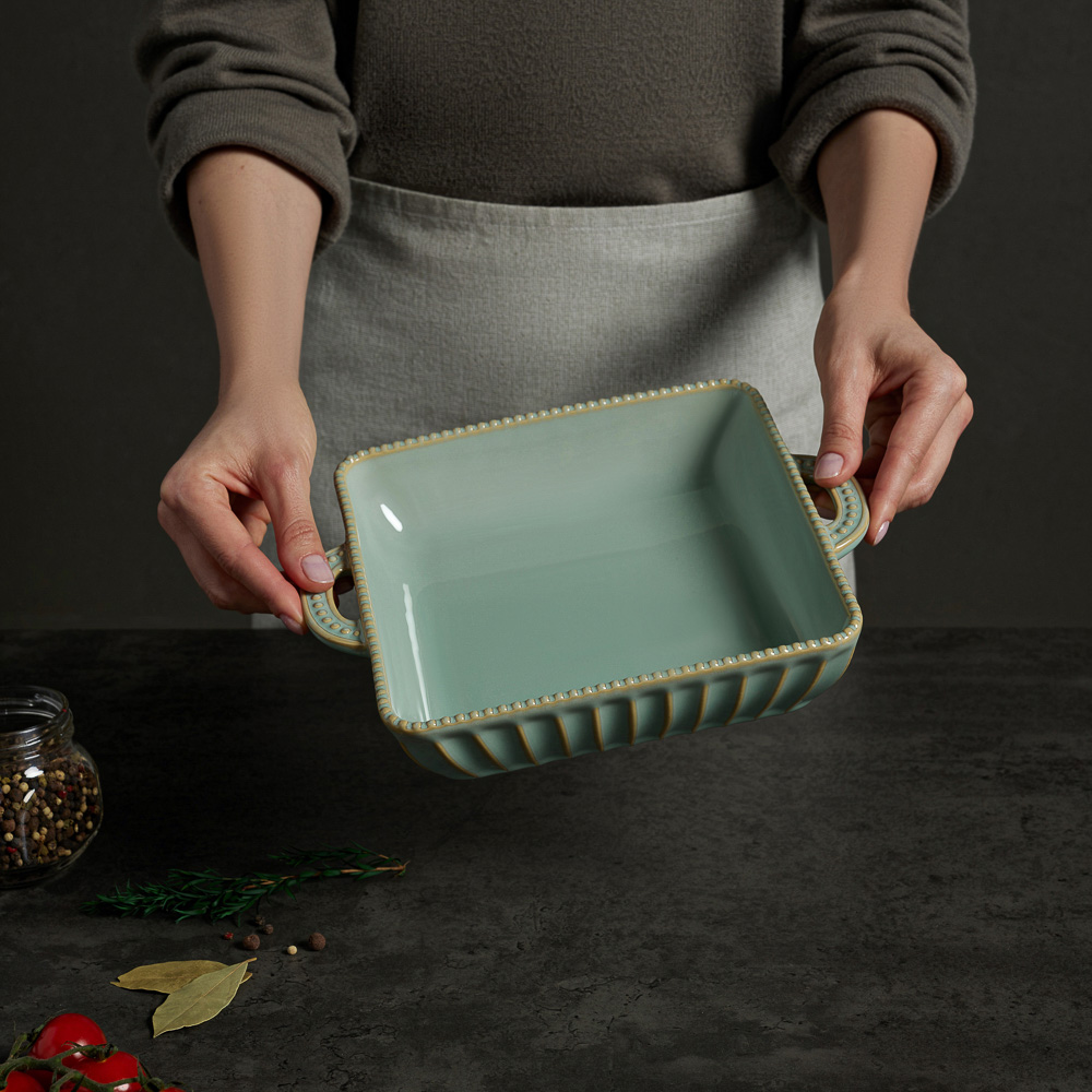 BY COLLECTION Форма для запекания и сервировки квадрат.с ручками, керамика, 25х21х5см, зел. - #10