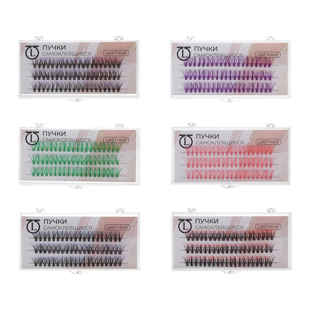 Пучки самоклеящиеся цветные 60 шт тм ЮНИLOOK, синтетика, 12мм, объем 20D, изгиб C, 6 цветов - #1