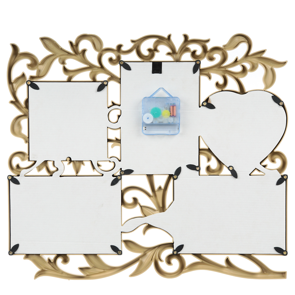 Фоторамка с часами, на 4 фотографии, 42x37см, пластик, бежевая - #5