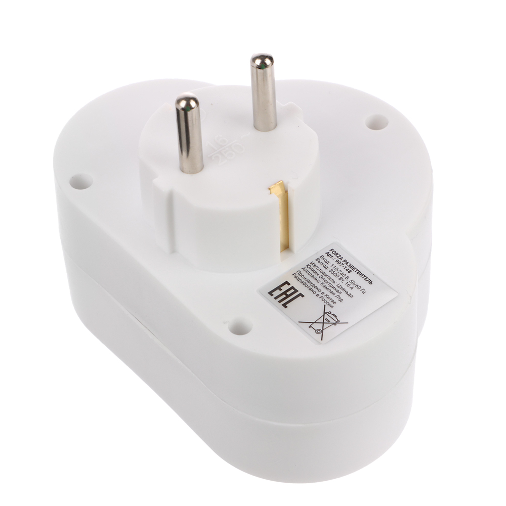 FORZA Разветвитель 2 х гнезда, евро, с заземлением, 16А, 3500Вт, с выключателем, белый - #3