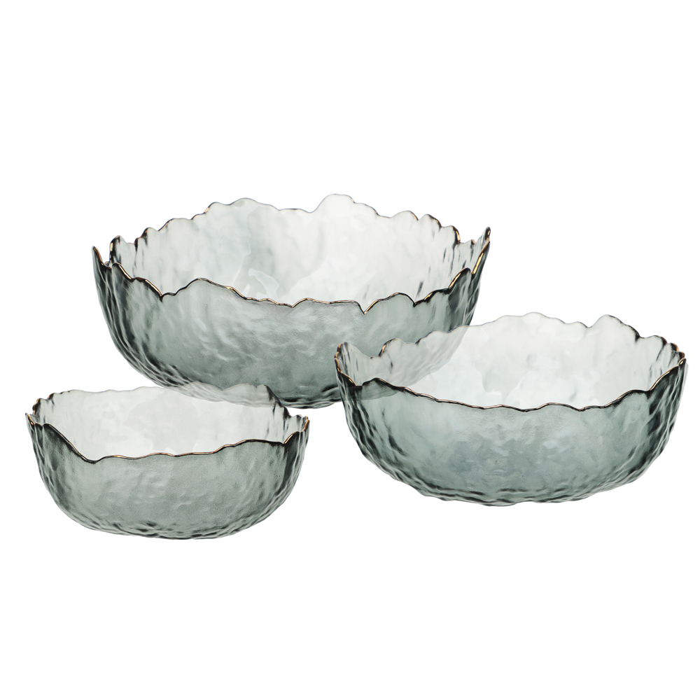 MILLIMI Набор салатников 3 шт, 13.5x13.5x6см / 17x16,5x7,5см / 20x20x9см, стекло, серый с золотой ка - #1