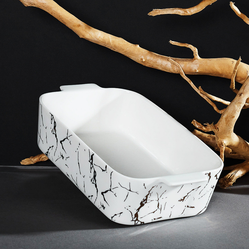 MILLIMI Марбл Форма для запекания и сервировки прямоугольная с ручками, 28х16,5х7,5см, кост.фарфор - #4