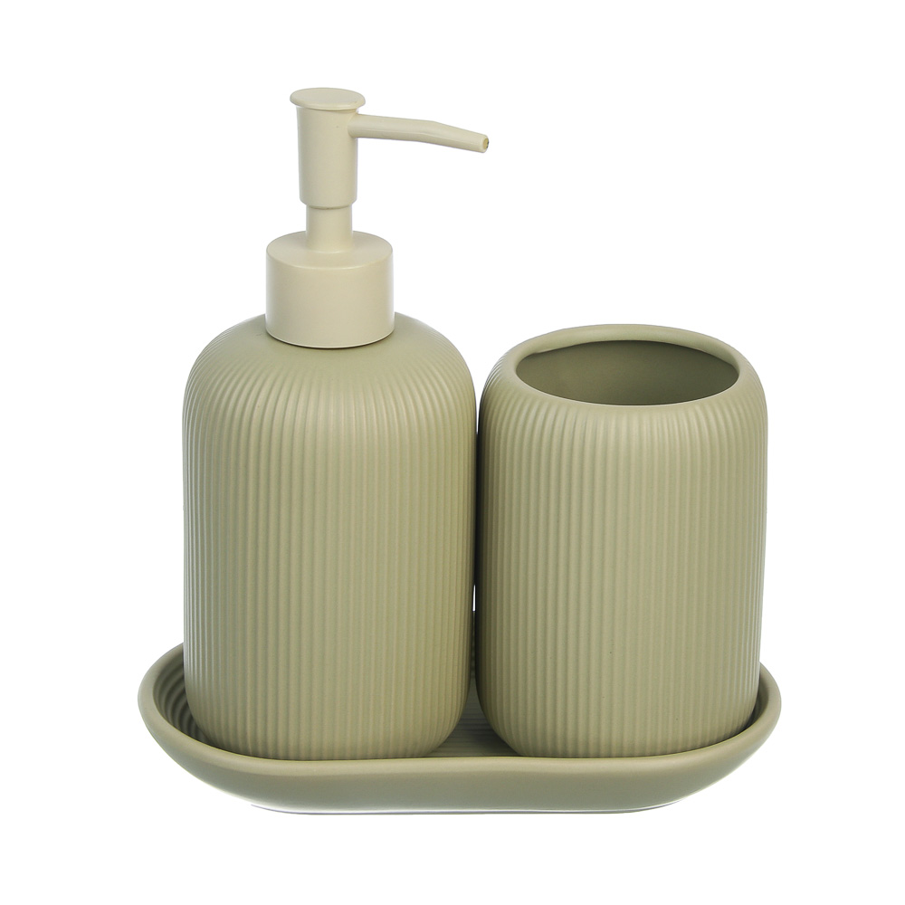 Диспенсер для жидкого мыла тм VETTA Монтана, 300мл, доломит, оливковый, 7,5х7,5х17,5см - #5
