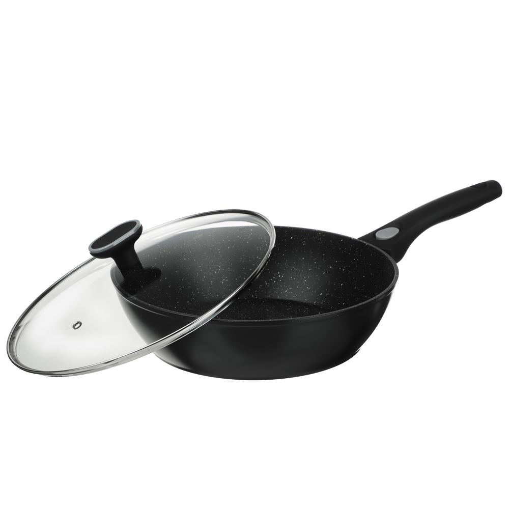 Сковорода глубокая литая тм SATOSHI Оникс с крышкой d28см, антипр.покр. мрамор, съем. ручка, индук. - #2