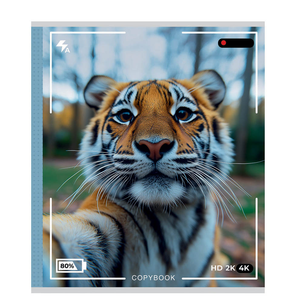 Тетрадь 48 л., А5, в клетку, БЕЛЫЕ ЛИСТЫ, обложка картон, скрепка, ВД-лак - #12