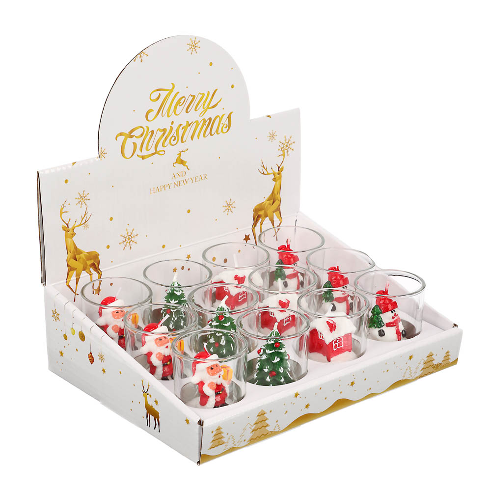 Свеча новогодняя в стеклянном стакане, 5x6 см, парафин, стекло, 4 вида - #12
