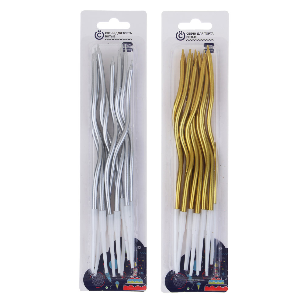 ВСЁГАЗИН Свечи для торта, набор 12 шт, витые, золото, серебро, 5х21 см - #4