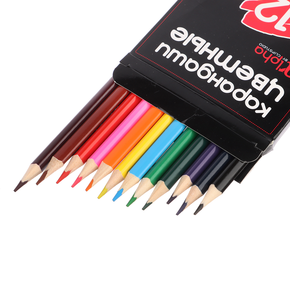 ClipStudio Карандаши 12 цветов "Альфа" 3-гранные заточ., дерево, 2М, улучш.прокрас, к/к, ПРЕМИУМ - #3