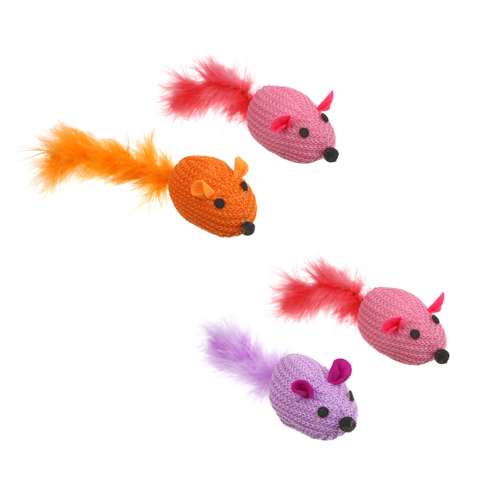 Набор игрушек для кошек, тм VETTA, мышки вязаные, п/э, перо, 14см, 2шт - #1