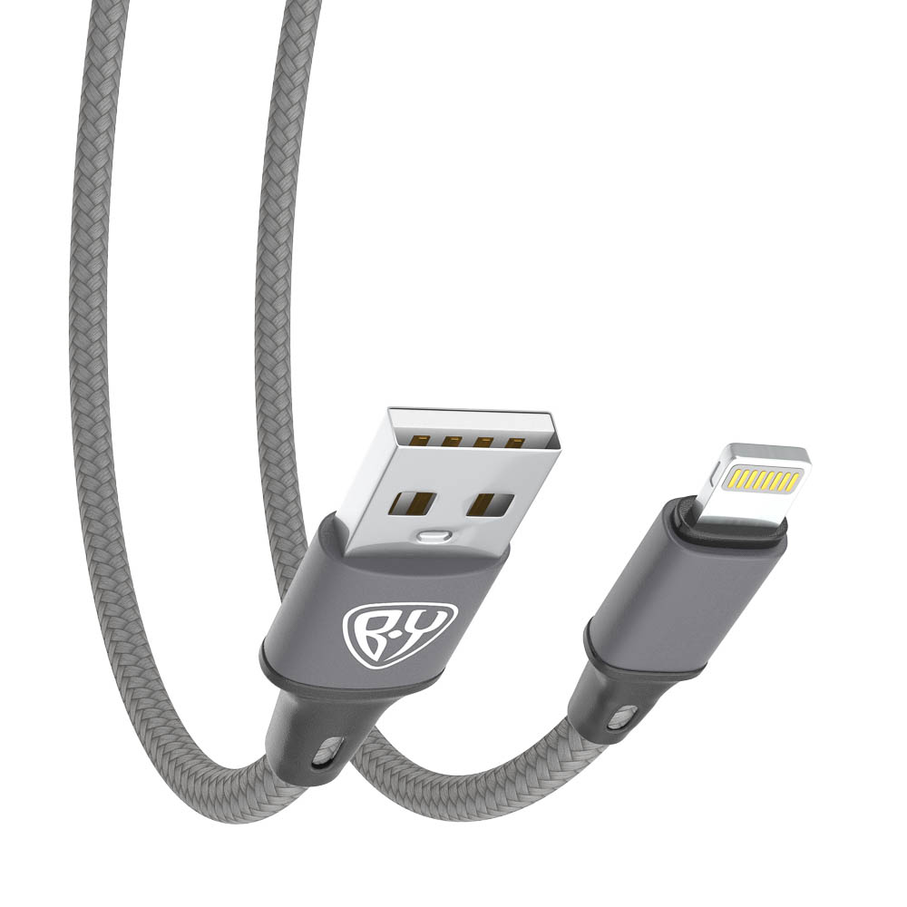 Кабель для зарядки USB(A)-iP BY Solid, 12Вт, 1 м, 2.4A, нейлон, мет. кон., графитовый - #5