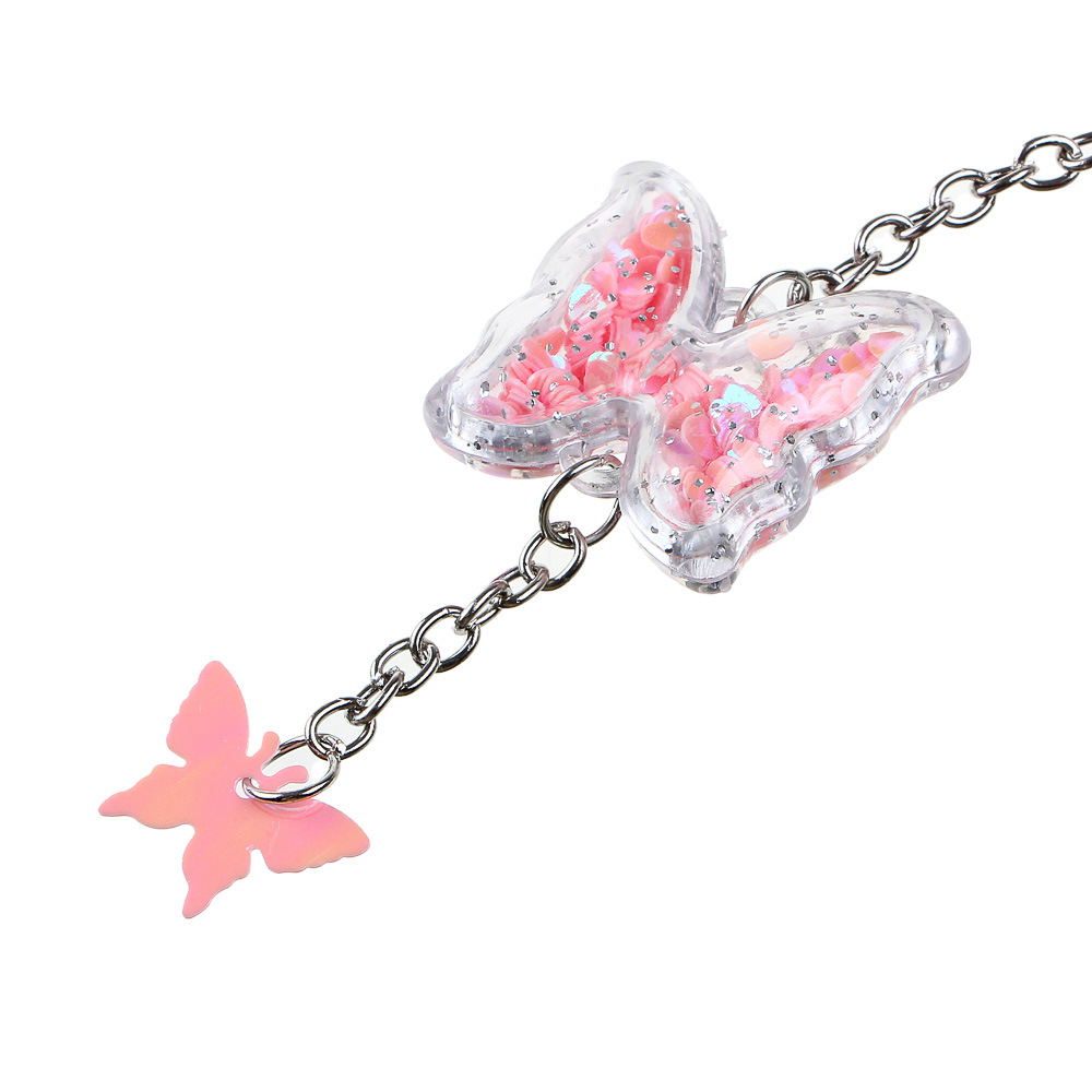 Ручка гелевая с подвеской в форме бабочки, (внутри блестки), 16см, 4 цв корпуса, пластик, металл - #4