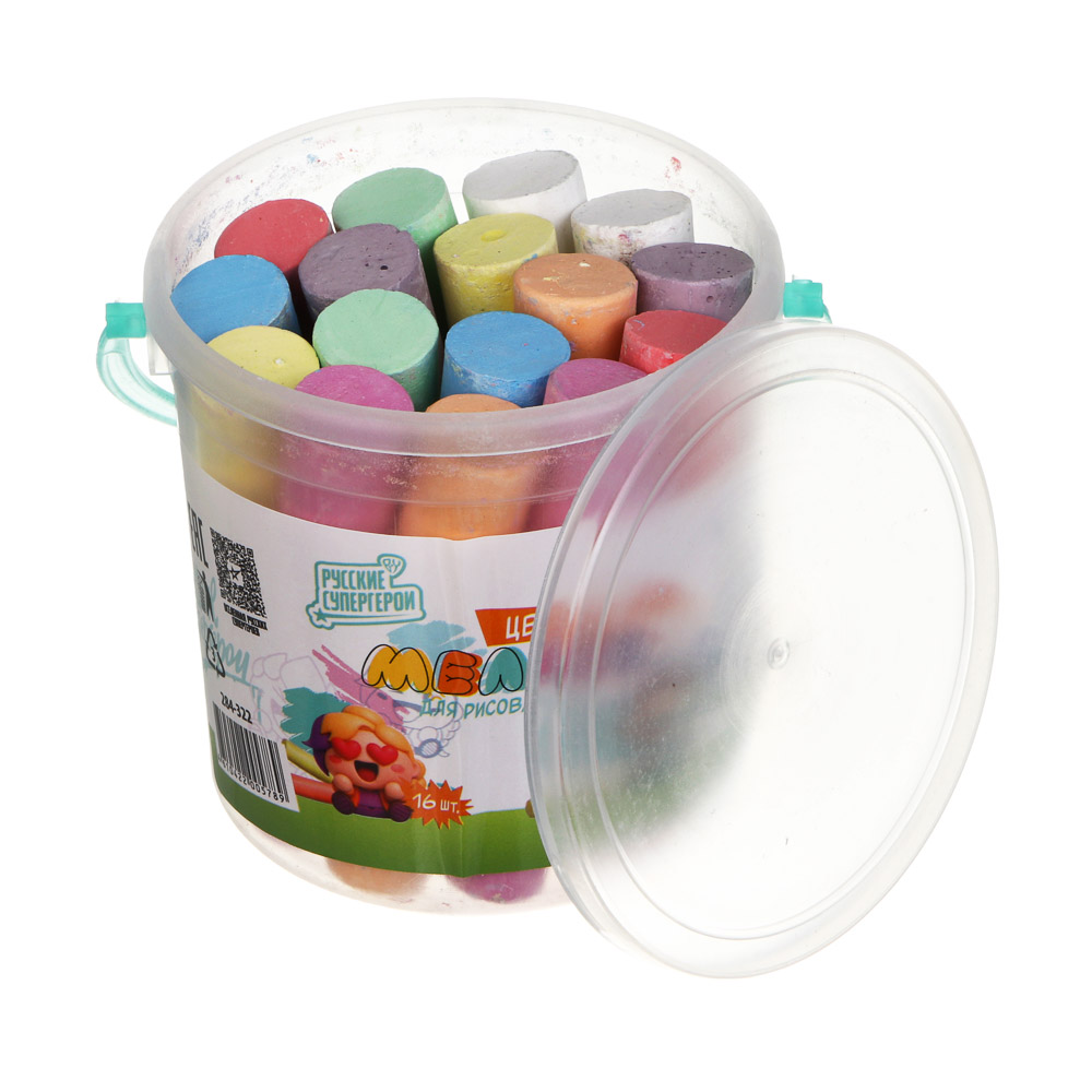 Мелки для рисования на асфальте «Русские Супергерои», BY, цветные в ведерке, 16 шт, мел, 9х9см - #2