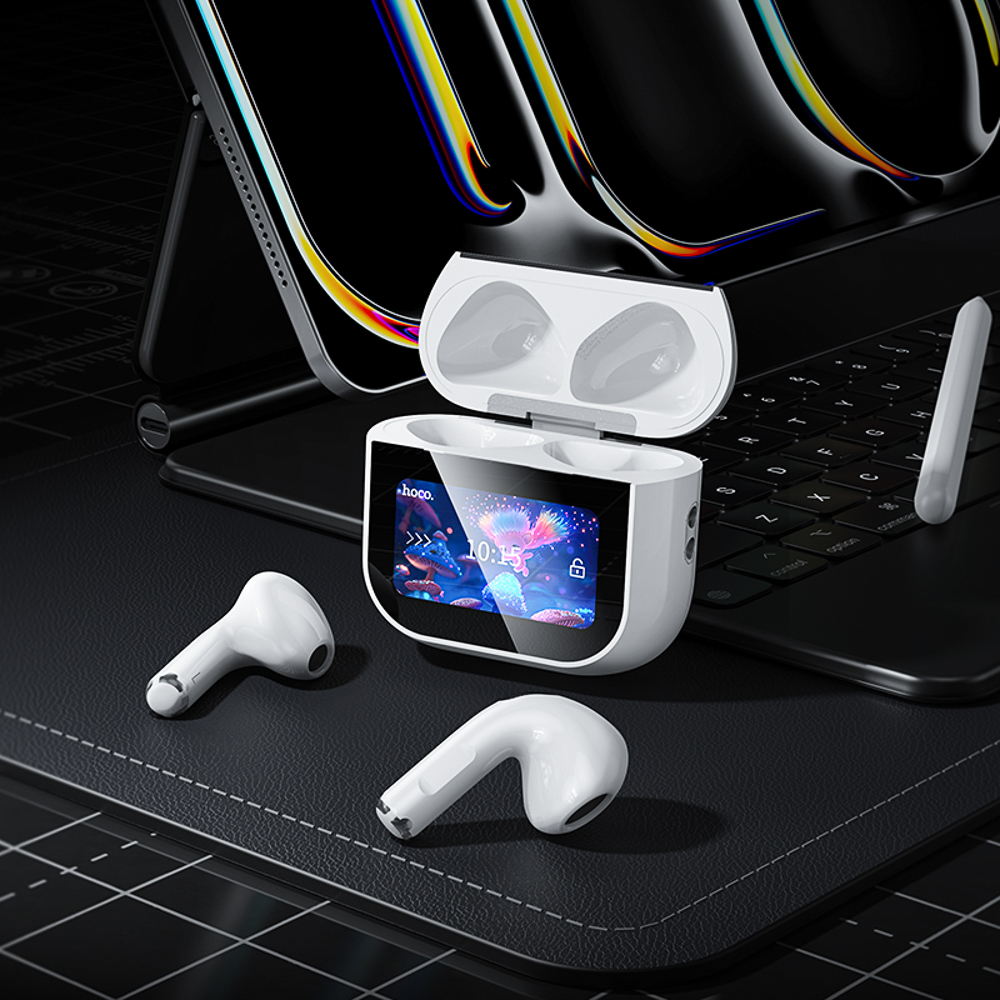 Наушники беспроводные TWS hoco. модель EW82, вкладыши, дисплей, 300/30мАч, BT5.3, цвет: белый - #11
