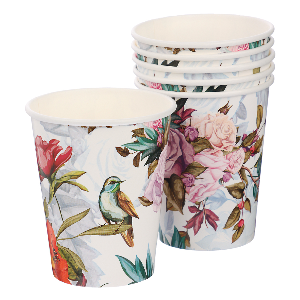 Набор бумажных стаканов Птицы и цветы, 6 шт*250 мл - #1
