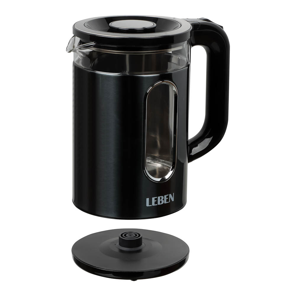 LEBEN Чайник электрический 1,8л, 1500Вт, стеклянная колба, металл, пластик, серый - #3