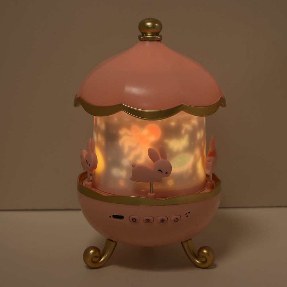 Светильник-ночник проектор BY Карусель, колонка Bt 3Вт, 6 проекций, акб. 1200mAh, USB 5В, розовый - #12