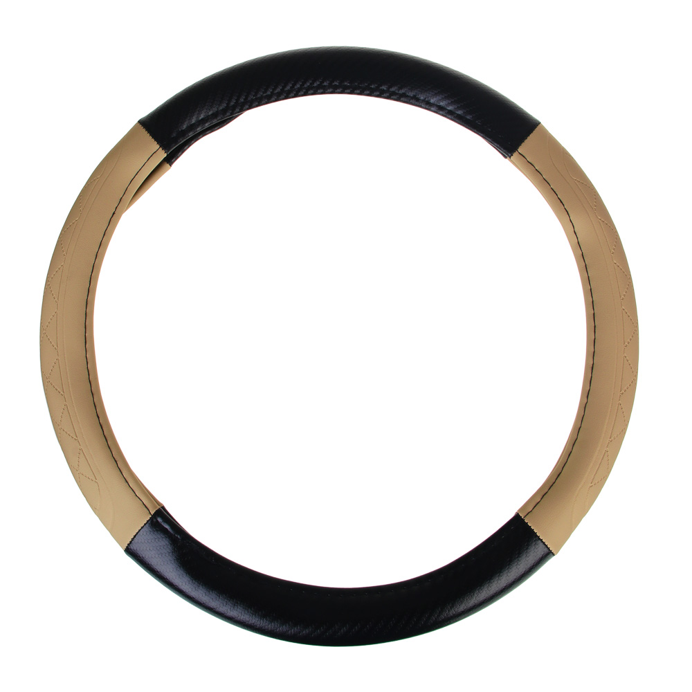 ЕРМАК Оплетка руля, Карбон - А, черная с бежевыми вставками, размер М, полиуретан(PU) - #2