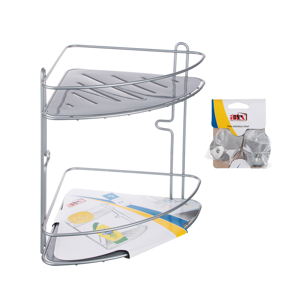 ARTEX Полка настенная угловая двухъярусная с пласт.поддоном на самоклеящ.крючках, арт. 29.19.15 - #4